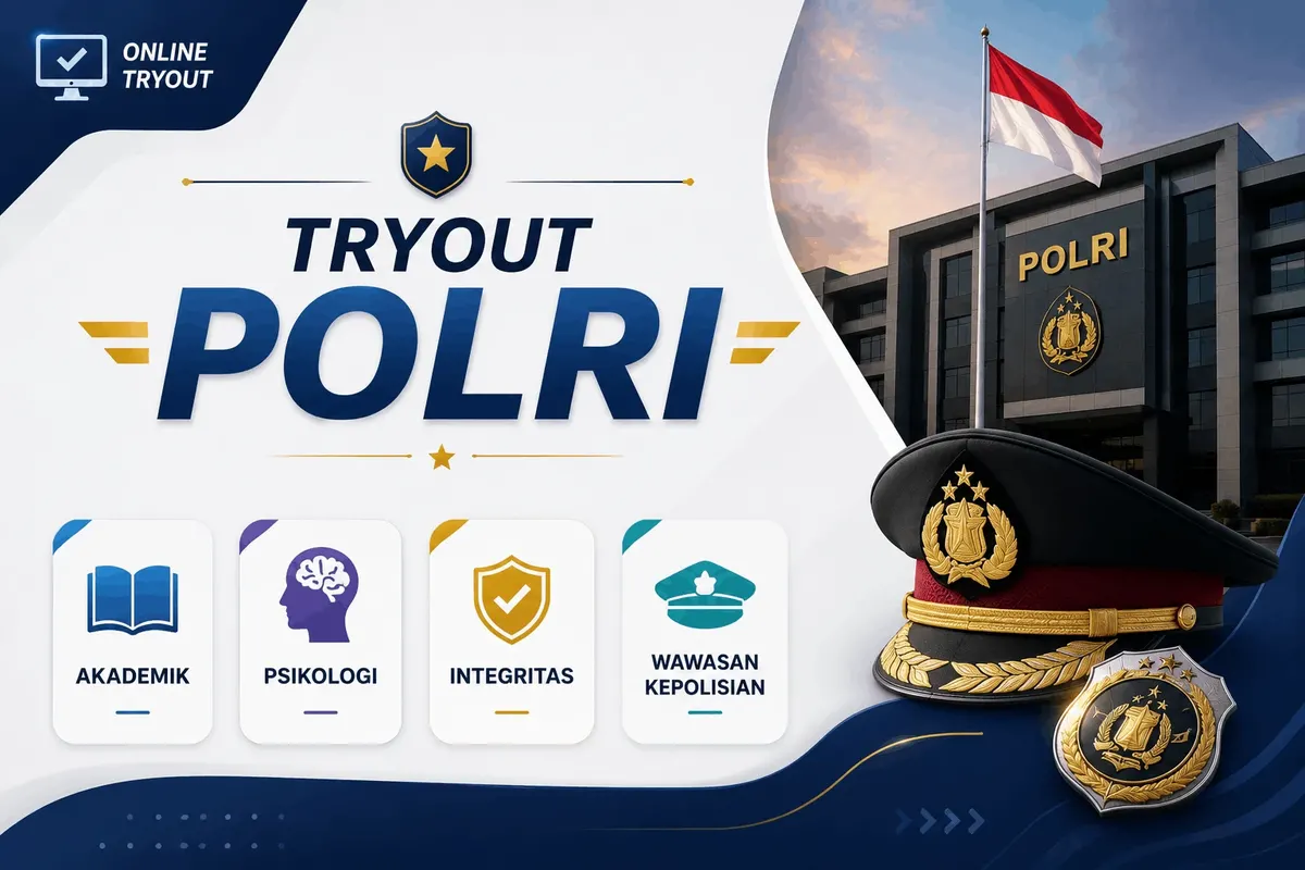 Cover materi untuk Tryout POLRI - Akademik, Psikologi, Integritas, dan Wawasan Kepolisian